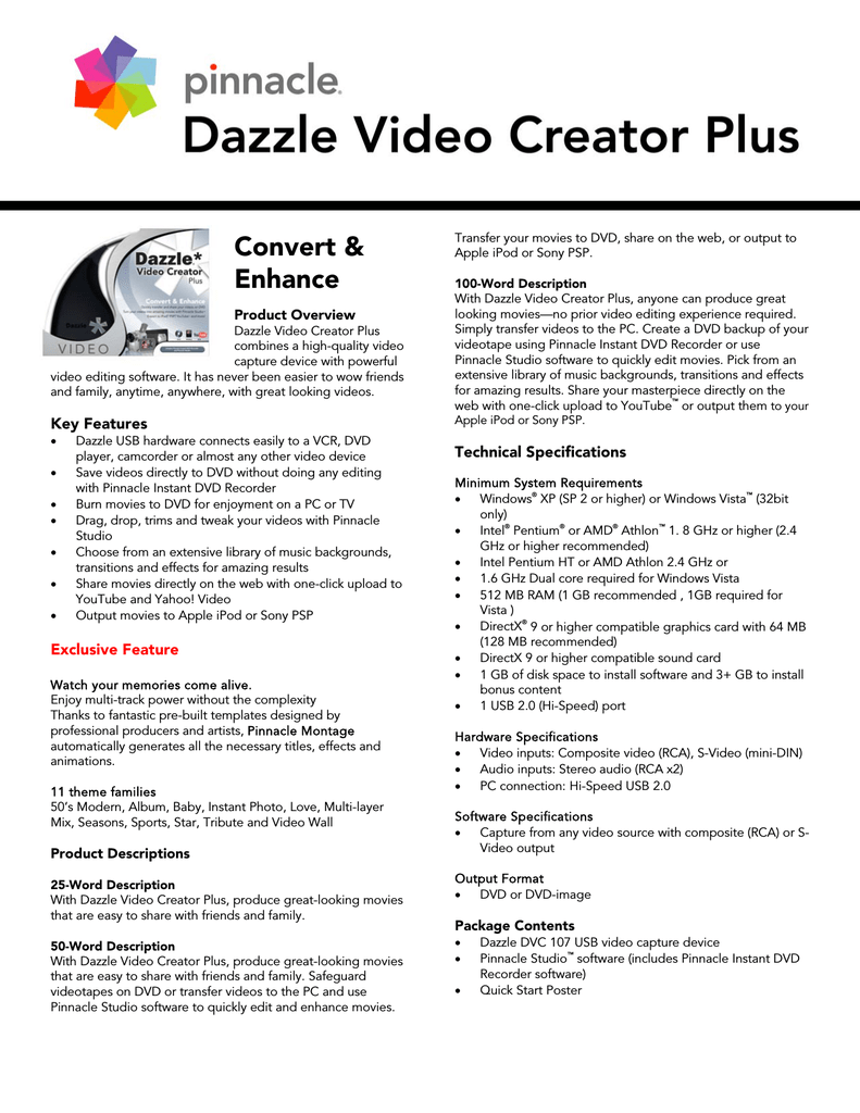 can you use a dazzle with pinnacle studio 20