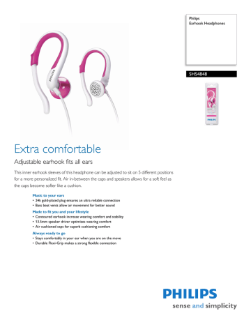 Philips Earhook Headphones SHS4848 Datasheet | Manualzz
