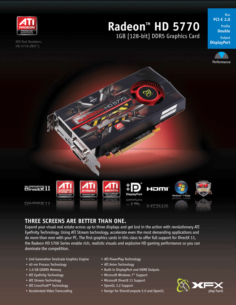 Xfx Hd 577a Zhfc 1gb Graphics Card Datasheet Manualzz