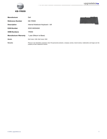 Origin Storage Internal Notebook Keyboard, UK Datasheet | Manualzz