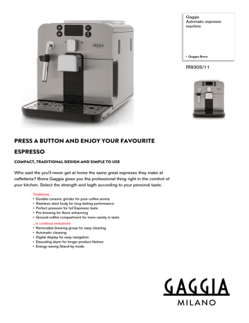 Gaggia Brera Datasheet | Manualzz