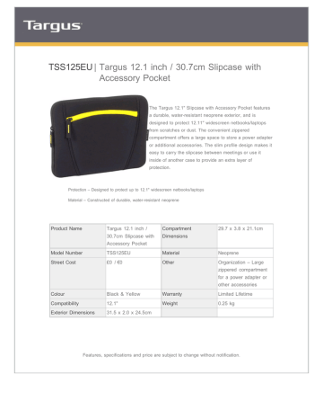 Targus TSS125EU Datasheet | Manualzz