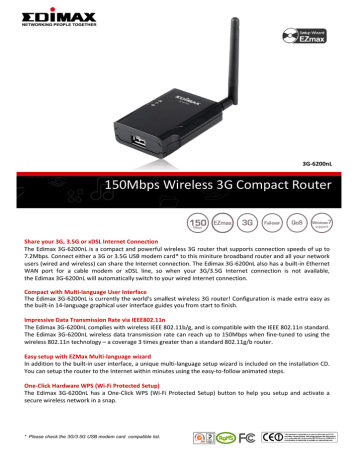 Edimax 3G-6200nL Wi-Fi Ethernet LAN Black Datasheet | Manualzz