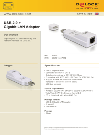 DeLOCK Gigabit LAN Adapter Datasheet | Manualzz