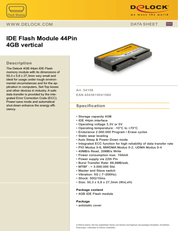 DeLOCK 4GB IDE Flash Module Datasheet | Manualzz
