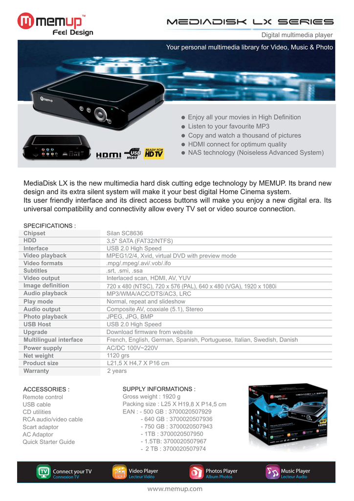 MEMUP LX HDMI MEDIADISK 1 TO