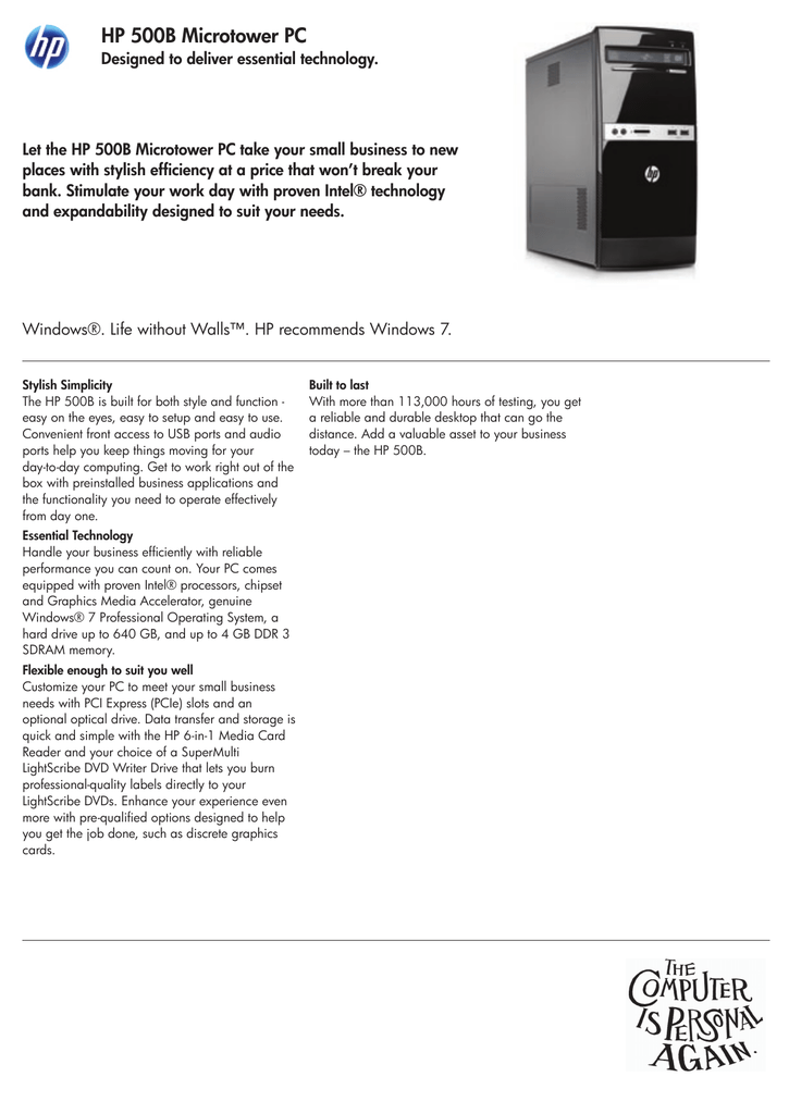 Hp Essential 500b Microtower Pc Datasheet Manualzz