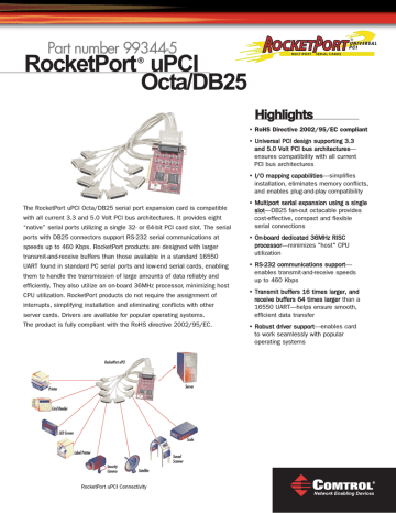 Comtrol RocketPort Universal PCI Octa DB25 Datasheet | Manualzz