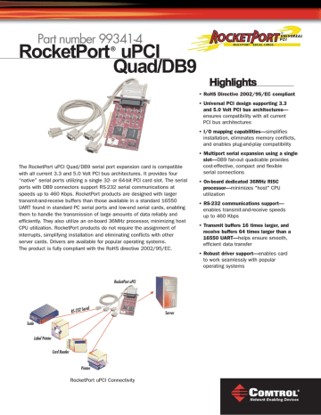Comtrol RocketPort Universal PCI Quad DB9 Datasheet | Manualzz