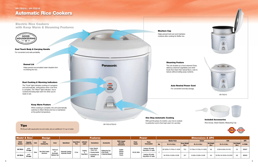 Panasonic SR-TEG10 5C Rice Cooker Steamer