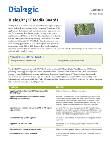 Dialogic D4PCIUFWEU Datasheet | Manualzz