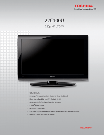Toshiba 22C100U LCD TV Specification | Manualzz