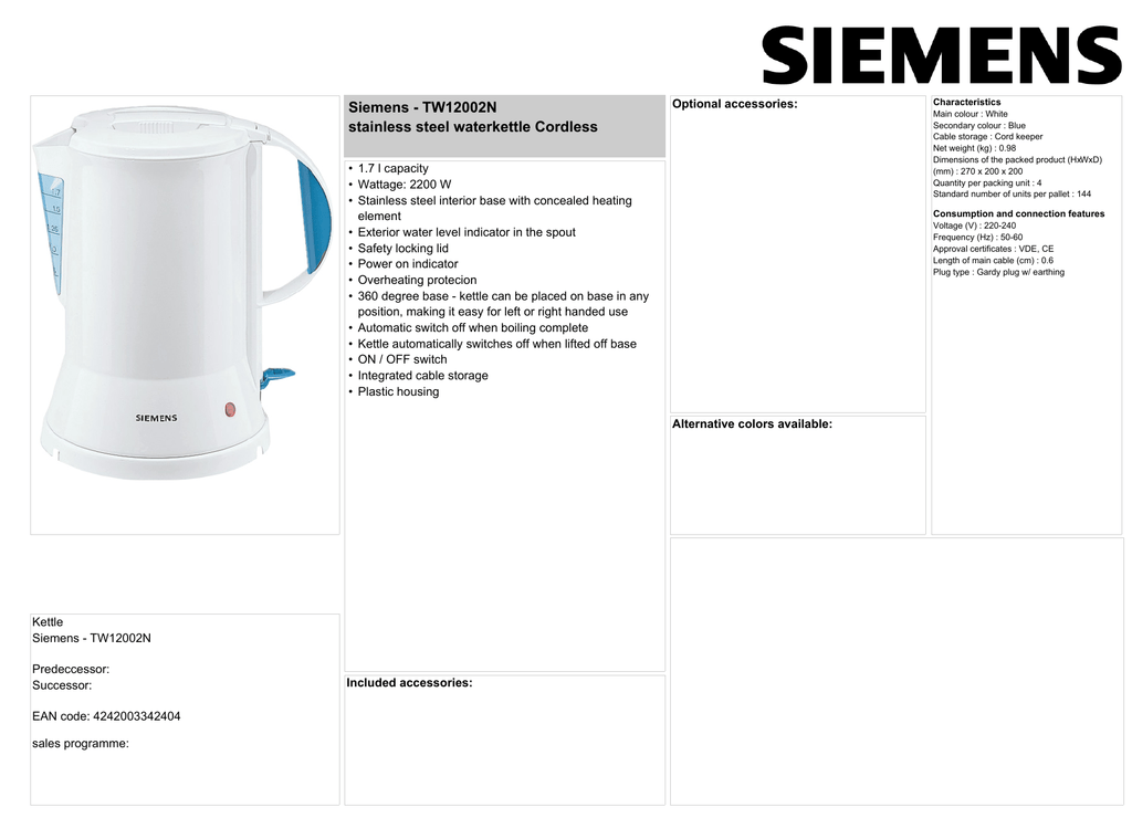 siemens electric kettle