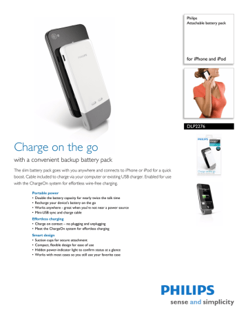 Philips ChargeOn Attachable battery pack DLP2276 Datasheet | Manualzz