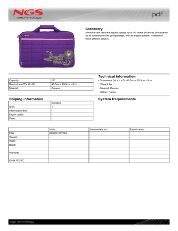 NGS CRANBERRY 16 Datasheet | Manualzz