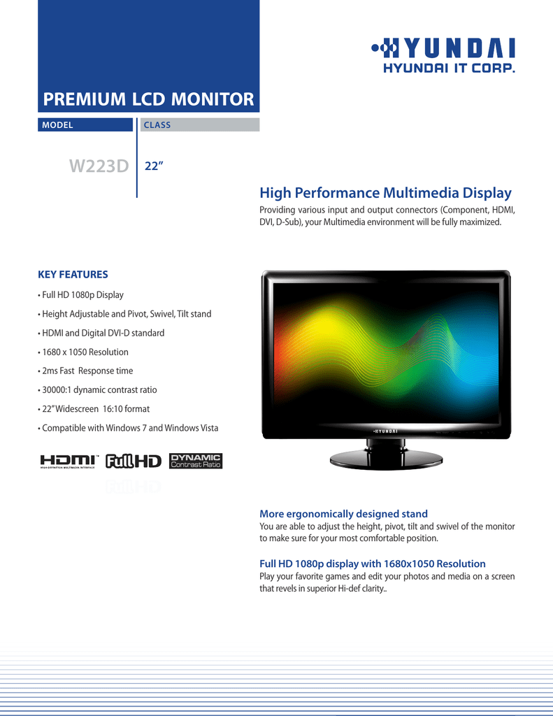 Hyundai Ddl2223wd W223d Datasheet Manualzz