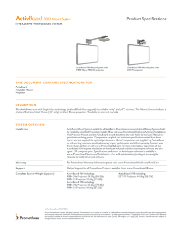 Promethean ActivBoard 164 Mount System + PRM-30a LCD Datasheet | Manualzz