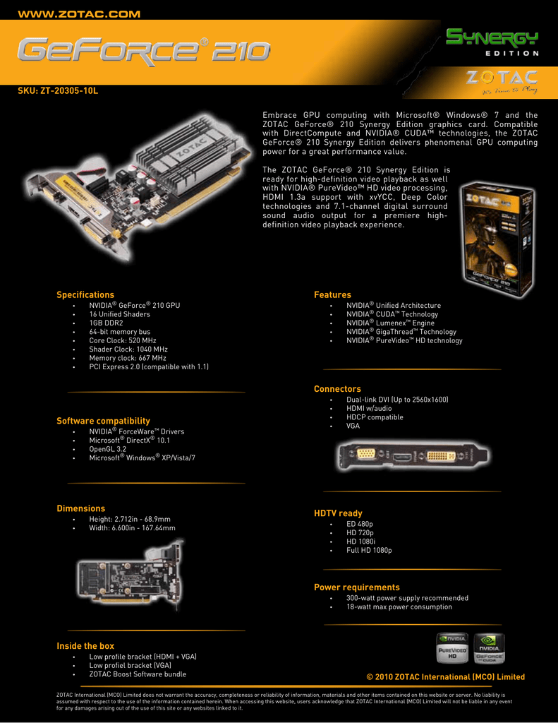 Zotac Zt 308 10l Zt 305 10l Datasheet Manualzz