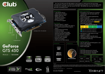 CLUB3D CGNX-TS45024I NVIDIA GeForce GTS 450 1GB graphics card Datasheet | Manualzz