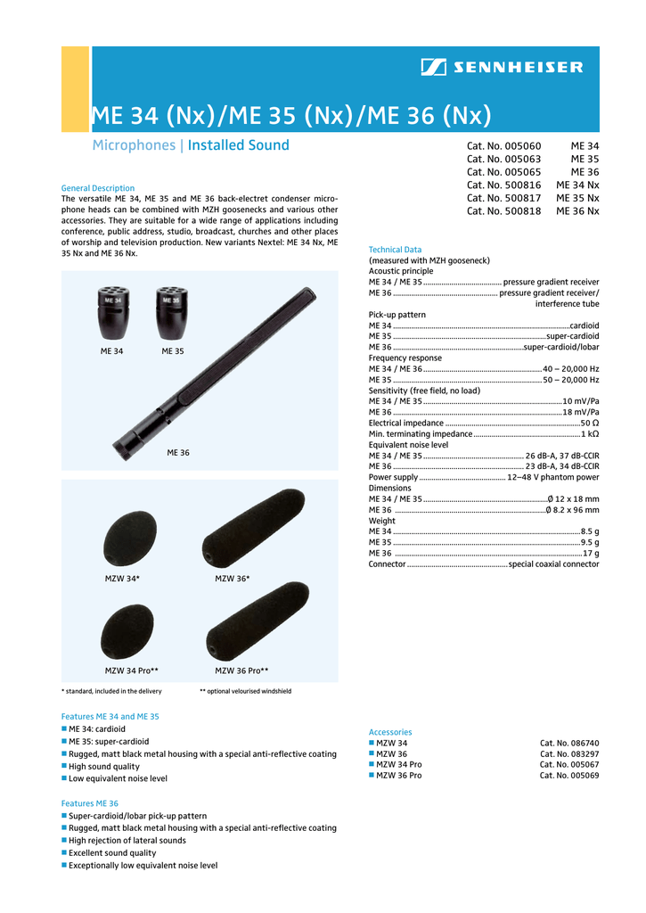 Sennheiser MZH 3072 Spec Sheet | Manualzz