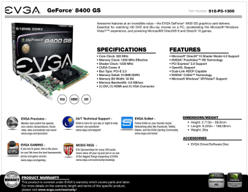 EVGA 512-P3-1300-EL NVIDIA GeForce 8400 GS graphics card Datasheet
