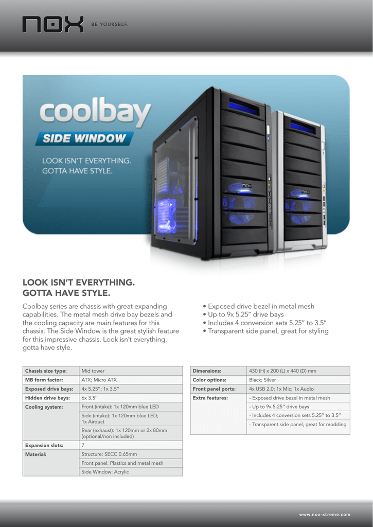 Nox Coolbay Window Datasheet Manualzz