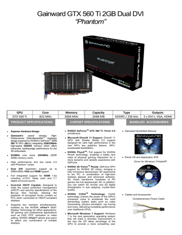 Gainward 1848 Nvidia Geforce Gtx 560 Ti 2gb Graphics Card Datasheet Manualzz
