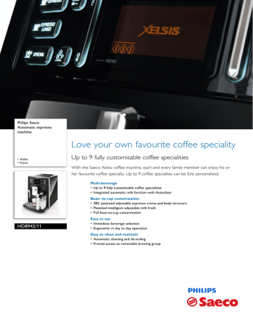Philips Saeco HD8942 Datasheet | Manualzz