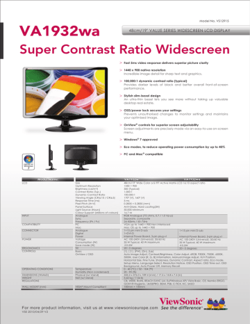Viewsonic Value Series VA1932WA Datasheet | Manualzz
