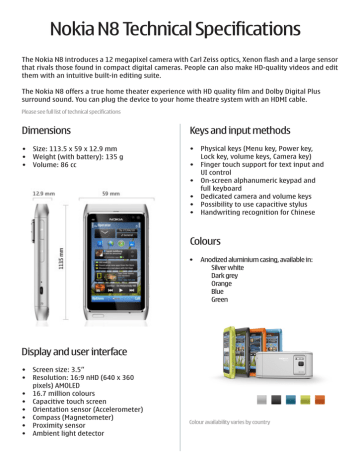 Nokia N8-00 Green Datasheet | Manualzz