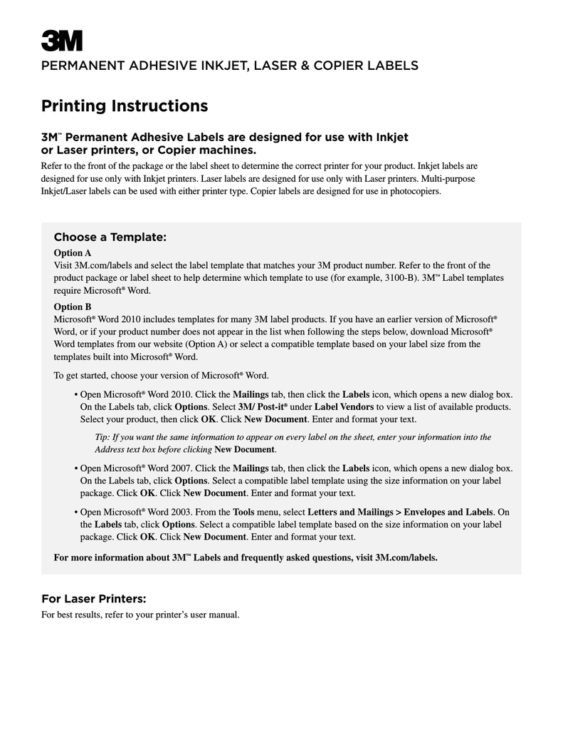 23M Address Labels Datasheet  Manualzz Intended For 3M Label Template