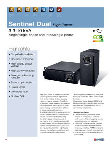 Riello Sentinel Dual 8000VA Datasheet | Manualzz