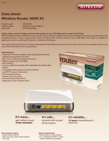 Sitecom WLR-2000 router Datasheet | Manualzz