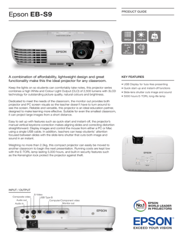 Epson EB-S9 [240v] with Educ Lamp Warranty Product guide | Manualzz