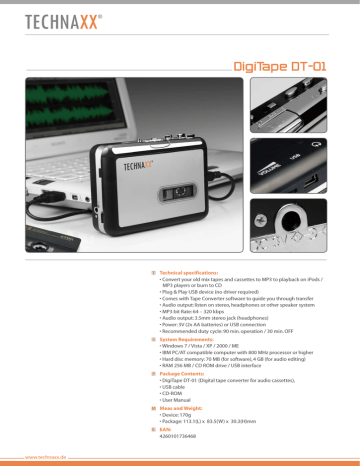Technaxx DigiTape DT-01 - Kassetten Digitalisierer Zu MP3