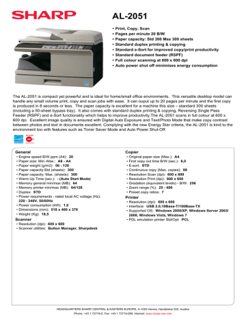 Sharp AL-2051 Datasheet | Manualzz