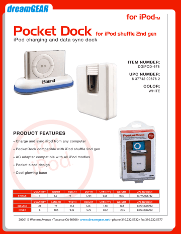 dreamGEAR Pocket Dock Datasheet | Manualzz