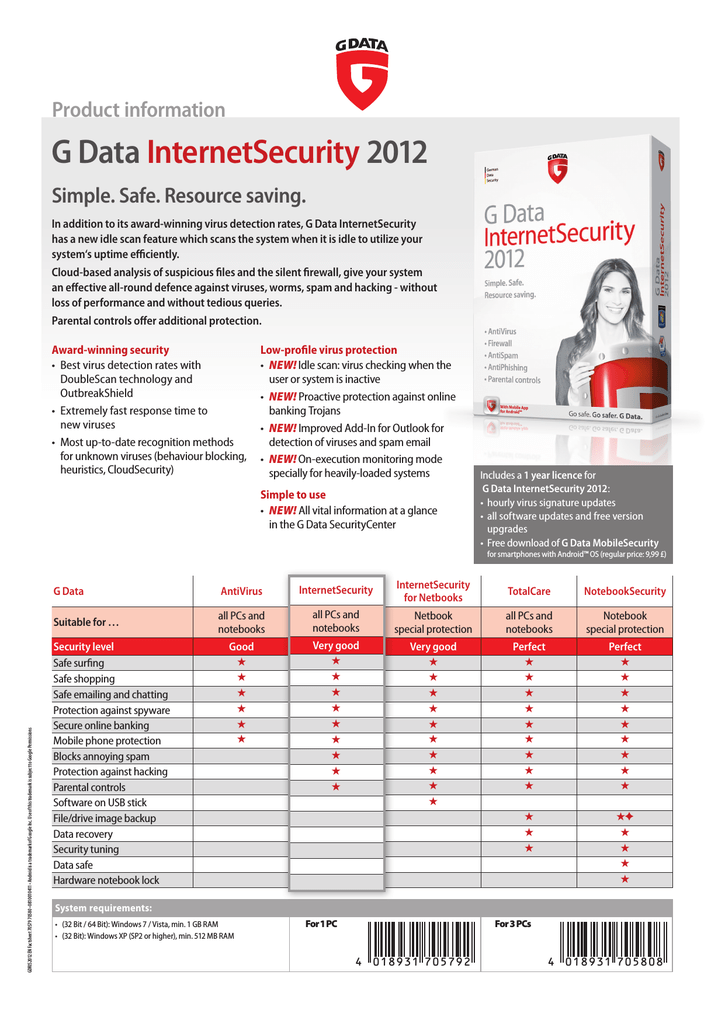 G DATA InternetSecurity 2012 Datasheet | Manualzz