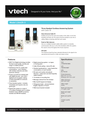 VTech LS6425-3 Telephone Datasheet | Manualzz