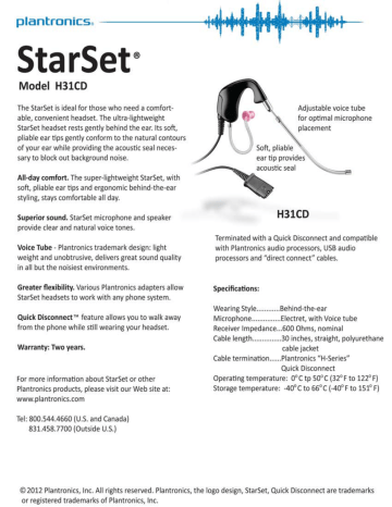 Plantronics StarSet H31CD Datasheet 