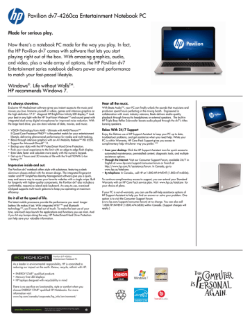 Hp Pavilion Dv7 4260ca Datasheet Manualzz