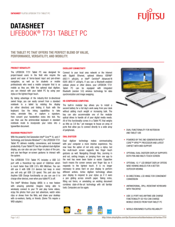 Dalle écran LCD LED pour Fujitsu Siemens LIFEBOOK T731 12.1 1280x800