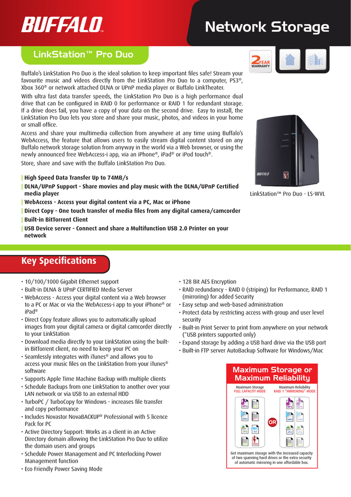 6TB LinkStation Duo Datasheet | Manualzz
