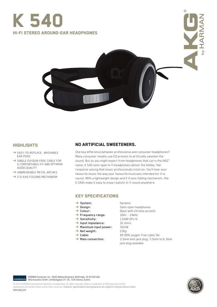 AKG K 540 Datasheet | Manualzz