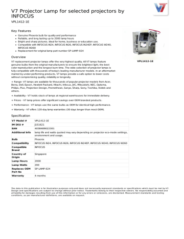 V7 Projector Lamp for selected projectors by INFOCUS Datasheet | Manualzz