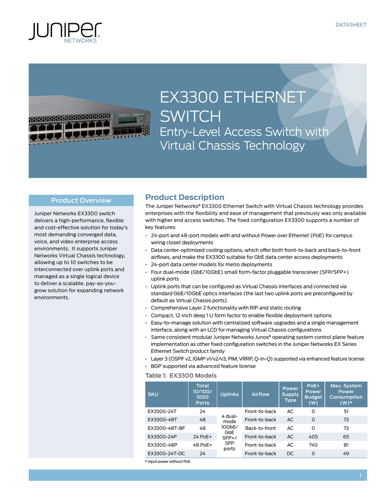 Juniper EX330048T Datasheet Manualzz