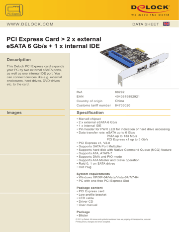 DeLOCK PCI Express Card/eSATA/IDE Datasheet | Manualzz