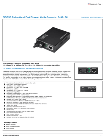 ASSMANN Electronic DN-82022 network media converter Datasheet | Manualzz