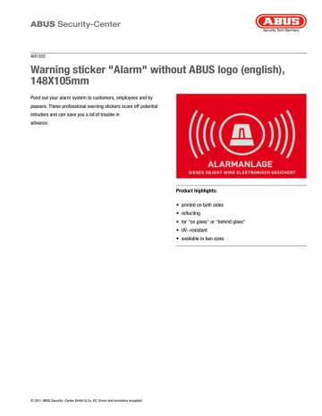 ABUS AU1322 security or access control system Datasheet | Manualzz