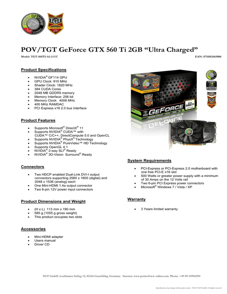 Point Of View Tgt 560ti A1 2 Uc Datasheet Manualzz